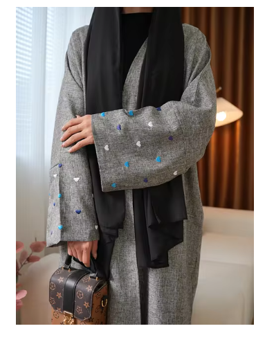 Abayas ouvertes en lin pour femmes avec broderie coeur et lune